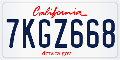 CA license plate 7KGZ668