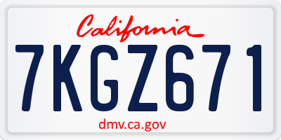 CA license plate 7KGZ671