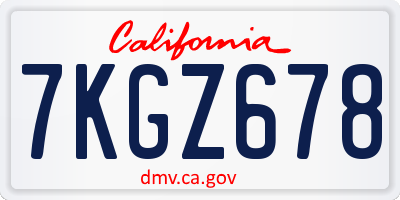 CA license plate 7KGZ678