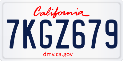 CA license plate 7KGZ679