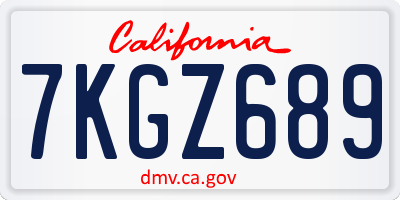 CA license plate 7KGZ689