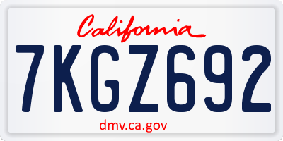 CA license plate 7KGZ692
