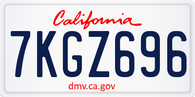 CA license plate 7KGZ696