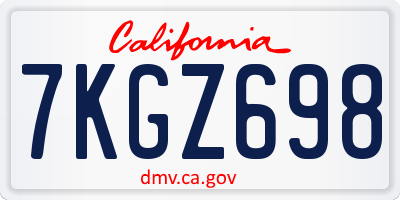 CA license plate 7KGZ698
