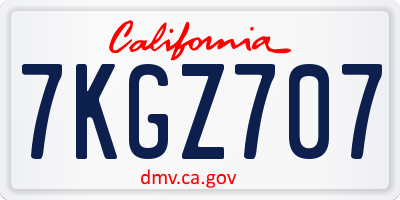 CA license plate 7KGZ707