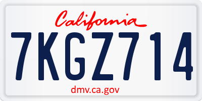CA license plate 7KGZ714