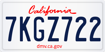 CA license plate 7KGZ722