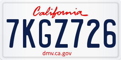 CA license plate 7KGZ726