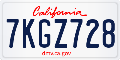 CA license plate 7KGZ728