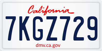 CA license plate 7KGZ729