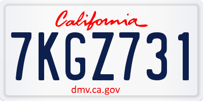 CA license plate 7KGZ731