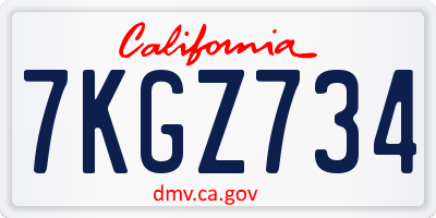 CA license plate 7KGZ734