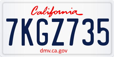 CA license plate 7KGZ735