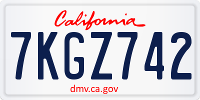 CA license plate 7KGZ742