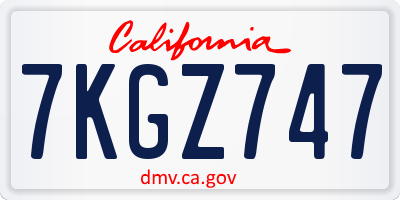 CA license plate 7KGZ747