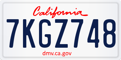 CA license plate 7KGZ748