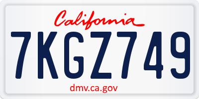 CA license plate 7KGZ749
