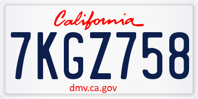 CA license plate 7KGZ758