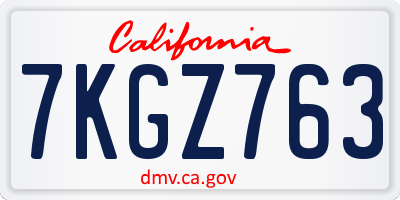 CA license plate 7KGZ763
