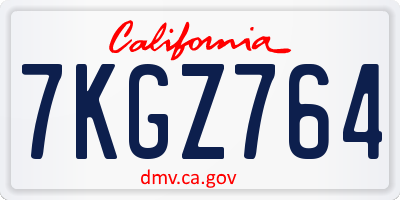 CA license plate 7KGZ764