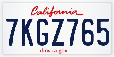 CA license plate 7KGZ765
