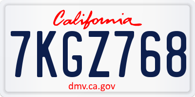 CA license plate 7KGZ768