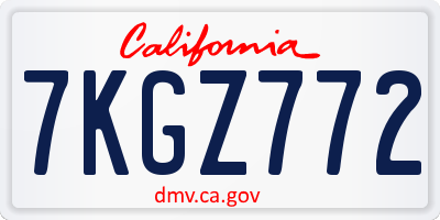 CA license plate 7KGZ772
