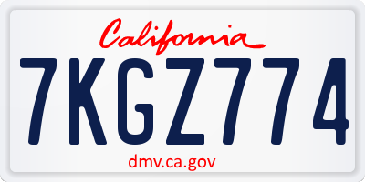 CA license plate 7KGZ774