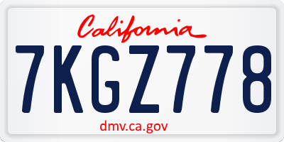 CA license plate 7KGZ778