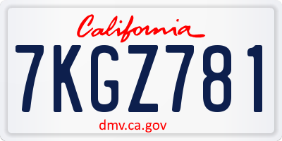 CA license plate 7KGZ781