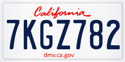 CA license plate 7KGZ782