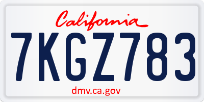 CA license plate 7KGZ783