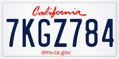 CA license plate 7KGZ784