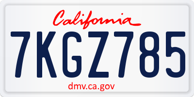 CA license plate 7KGZ785