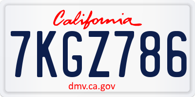 CA license plate 7KGZ786