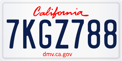 CA license plate 7KGZ788