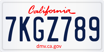 CA license plate 7KGZ789