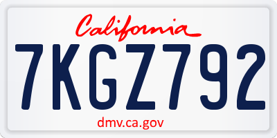 CA license plate 7KGZ792