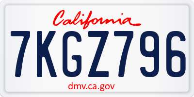 CA license plate 7KGZ796