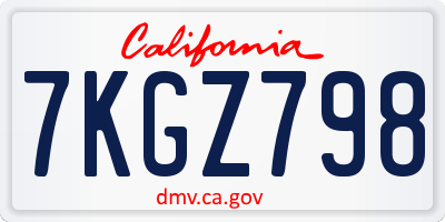 CA license plate 7KGZ798