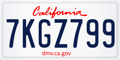 CA license plate 7KGZ799