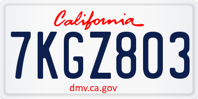 CA license plate 7KGZ803