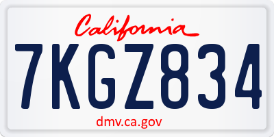 CA license plate 7KGZ834