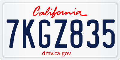 CA license plate 7KGZ835