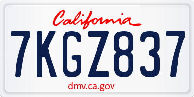 CA license plate 7KGZ837