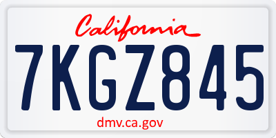 CA license plate 7KGZ845
