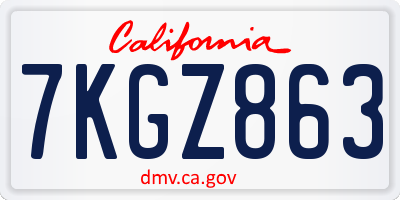 CA license plate 7KGZ863