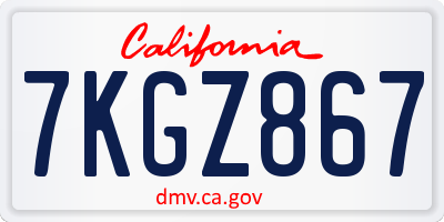 CA license plate 7KGZ867