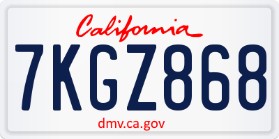 CA license plate 7KGZ868