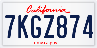 CA license plate 7KGZ874